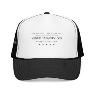 Venue Capacity One trucker hat by Low Battery Club — tour-flyer print cap — product photo 1