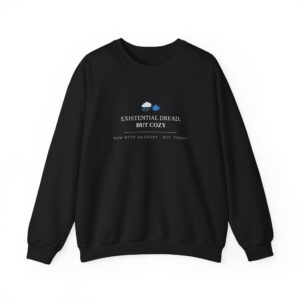 Dread But Cozy crewneck by Low Battery Club — burgundy sweatshirt with cream print — product photo 1