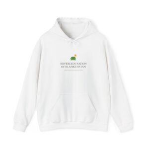 Blanketistan hoodie by Low Battery Club — cream fleece with moss “Sovereign Nation of Blanketistan” print — product photo 1
